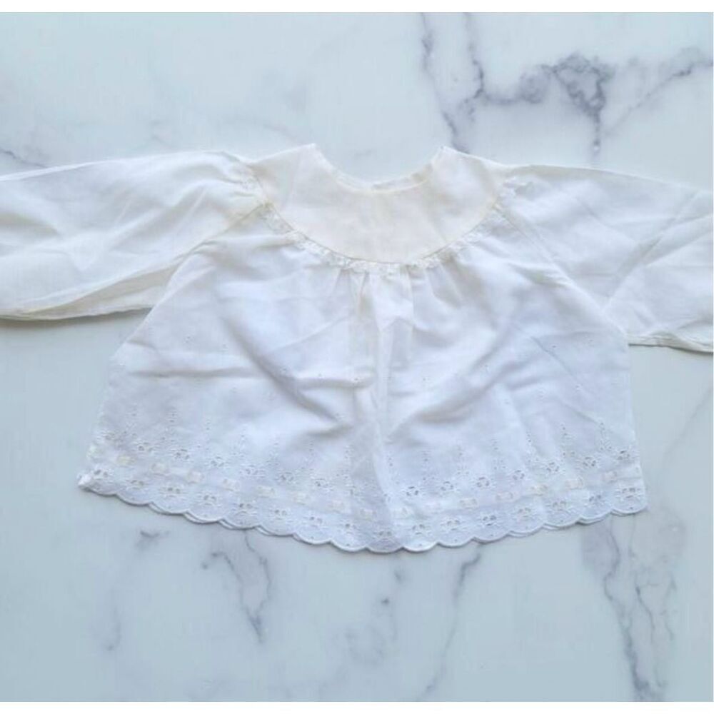 Vintage French import eyelet blouse Tergel 0-3 month cotton cottagecore lace pra